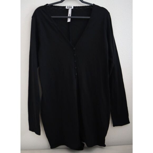 PINK x Victoria's Secret Women's Sz XL Black Heart Eyelette Romper Sleepwear - Picture 1 of 12